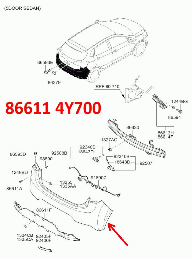 866114Y700 неоригинал Бампер задний KIA Rio 3 (15-17) QB хэтчбек - Типовое фото 7