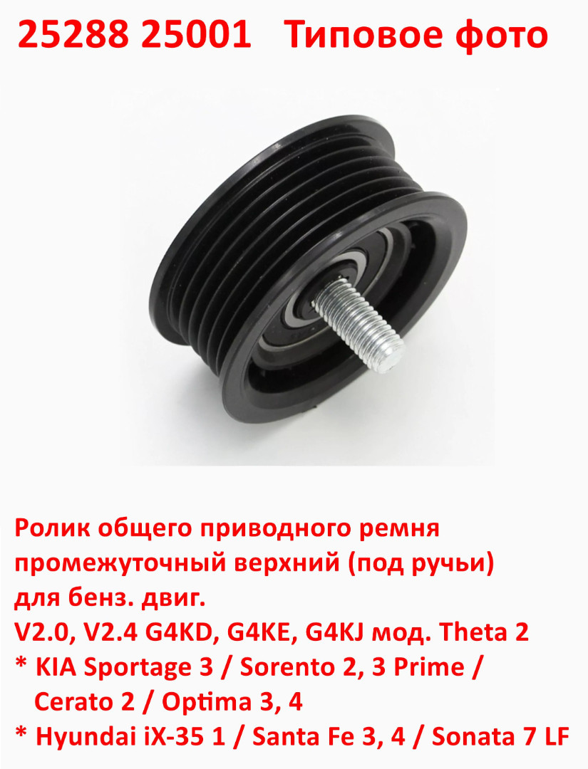 2528825001, GTC-0230 V2.0, G4KD,G4KE,G4KJ Ролик общего приводного ремня прогмежуточный верхний Sportage=Sorento=Optima=Santa Fe=Sonata=iX35 - 6