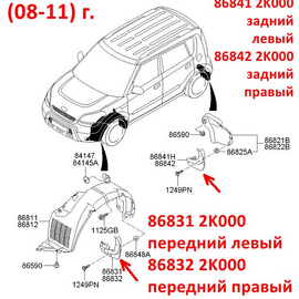 Брызговик передний правый KIA Soul 1 (08-11) оригинал 868322K000