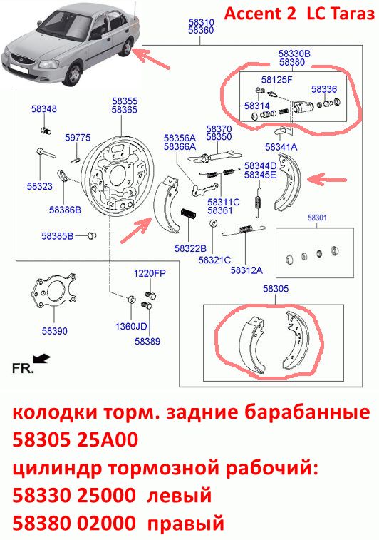 5830525A00, 5830523A00, 5830524A00, 5830524A20, 5830524A30, SA046 Колодки тормозные задние барабанные Hyundai Accent 2 (01-12) LC Тагаз - 7