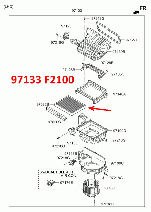 97133F2100, 97133F2000 Фильтр салонный угольный KIA Sportage 4, Cerato 4, Ceed 3, Hyundai Tucson 3, Elantra 6 AD, i-30 3 - 7