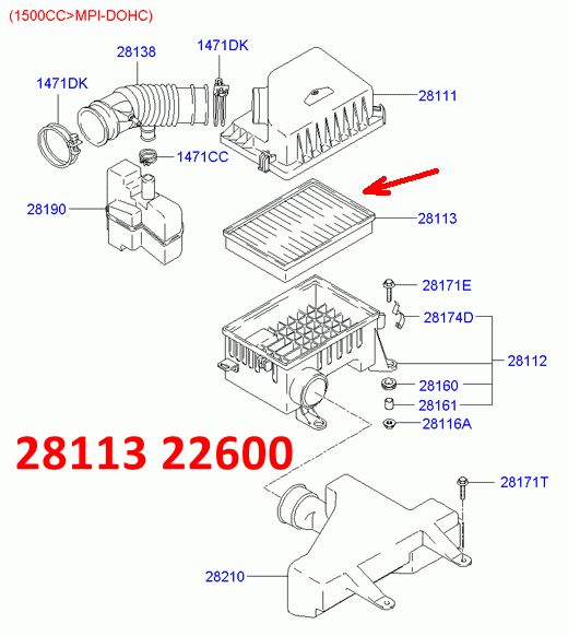 2811322600 Фильтр воздушный двигателя Hyundai Accent 2 (01-12) LC Тагаз - 7