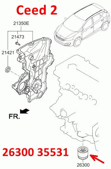 2630035531, 2630035530 Фильтр масляный двигателя KIA Ceed 2=Sportage 3=Sorento 2=Hyundai i30 2=i40=iX35=Santa Fe 3 - 7