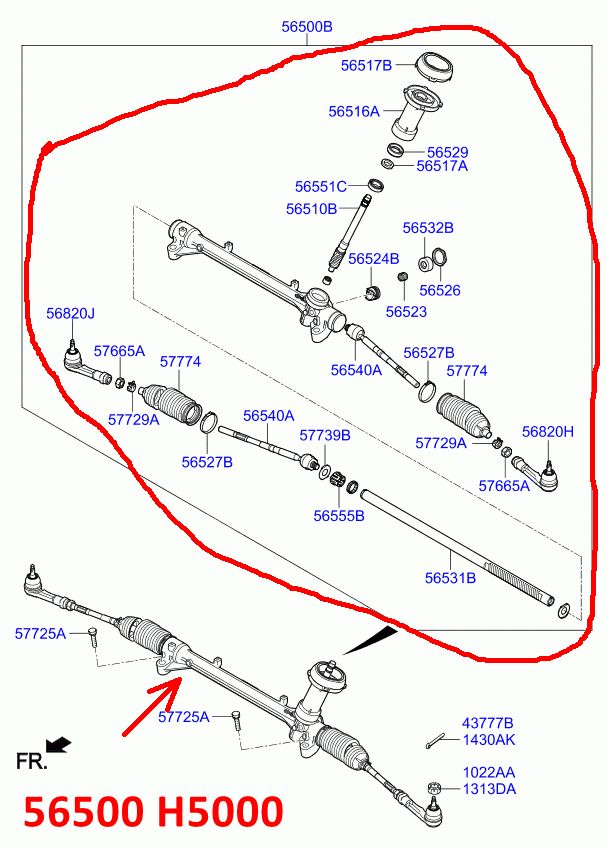 56500H5000 Рейка рулевая в сборе KIA Rio 4 седан X-Line X (17-23) FB, Hyundai Solaris 2 (17-23) HCR с ЭУР - Типовое фото 7
