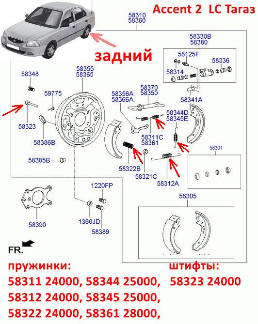 5831124000, 5836128000, 5831224000, 5834425000, 5834525000, 5832224000 Пружинки заднего тормозного барабанного механизма Hyundai Accent 2 (01-12) LC Тагаз - 7