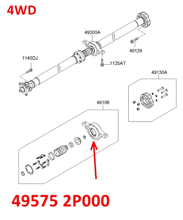 495752P000 Подшипник карданного вала подвесной Sportage 3  SL=Sorento 2 (09-12) XM=iX-35 1 LM - 7