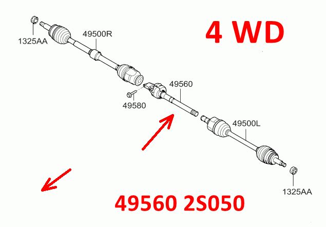 495602S050 Вал привода промежуточный правый с подшипником в сборе дизель KIA Sportage 3 (10-16) SL=Hyundai iX-35 1 (09-15) LM - Тф 7