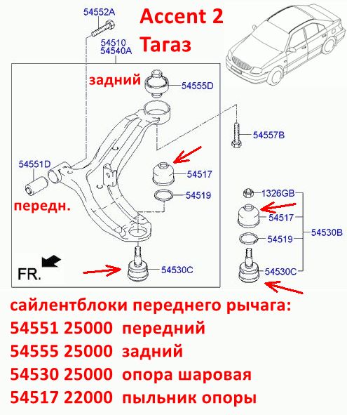 5455525000, GV-0022 = CVKH-37 Сайлентблок переднего рычага задний Hyundai Accent 2 (01-12) LC Тагаз - 7