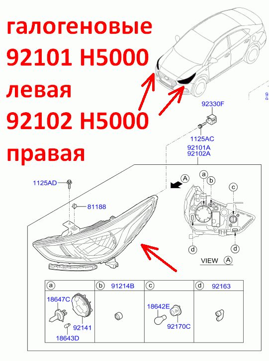 92102H5000 Фара правая Hyundai Solaris 2 (17-20) HCR до рестайлинга - типовое фото 7