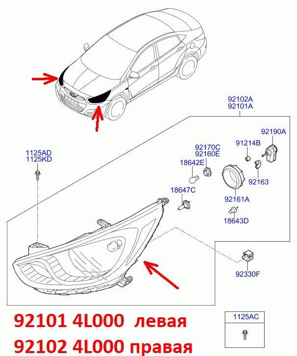 921024L000 Фара правая Hyundai Solaris 1 (10-14) RB до рестайлинга - типовое фото 7
