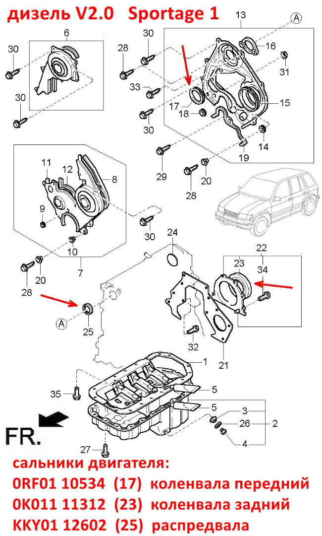 KKY0112602, KKY0110602, KK15012602, KOS-307 Сальник распредвала дизель V2.0 PF Sportage 1 - 7