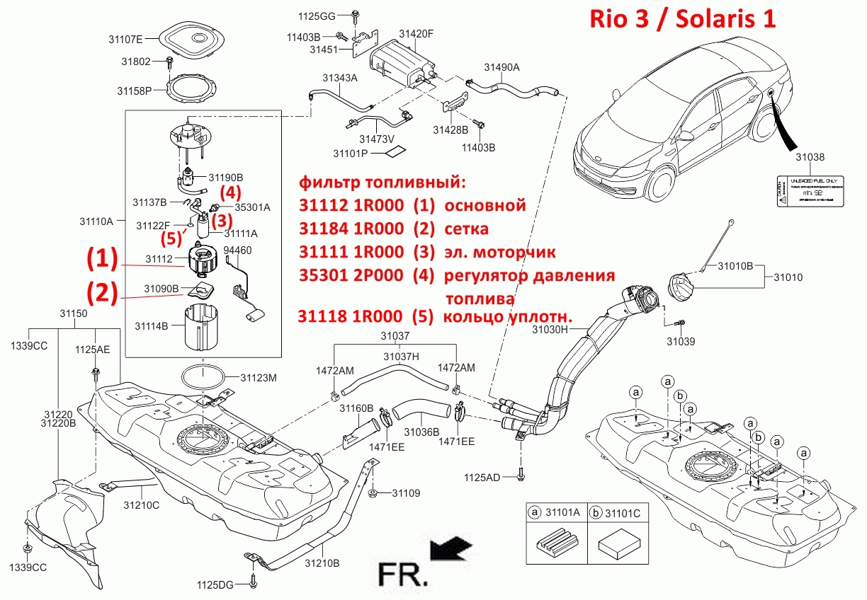 311181R000 Кольцо уплотнительное топливного насоса KIA Rio 3=Sportage 3=Sorento 2=Hyundai Solaris 1=iX35=Santa Fe 3 - 7