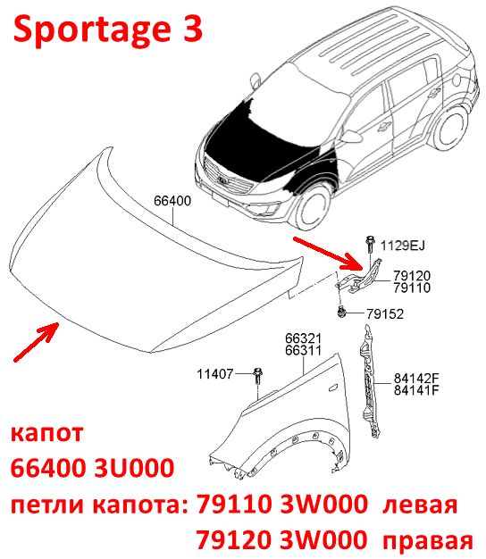 791103W000 Петля капота левая KIA Sportage 3 (10-16) SL - 7