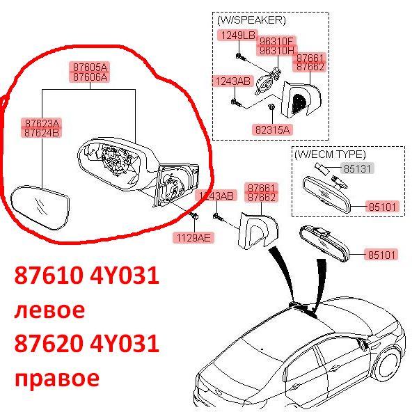 876204Y031, 876204Y030 Зеркало заднего вида правое KIA Rio 3 (11-17) QB эл. привод+подогрев, без повторителя - Типовое фото 7