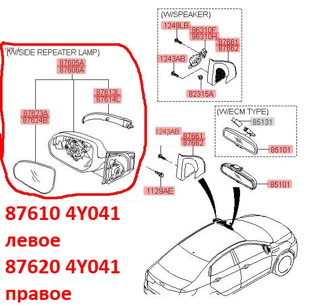 876104Y041, 876104Y040 Зеркало заднего вида левое KIA Rio 3 (11-17) QB эл. привод+подогрев, с повторителем - Типовое фото 7