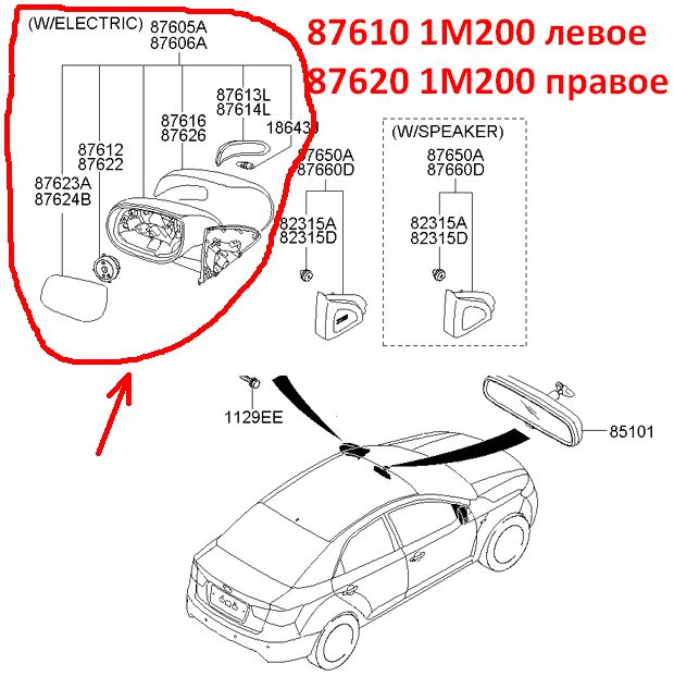 876101M200 Зеркало заднего вида левое KIA Cerato 2 (08-13) TD простой ламповый повторитель - Типовое фото 7