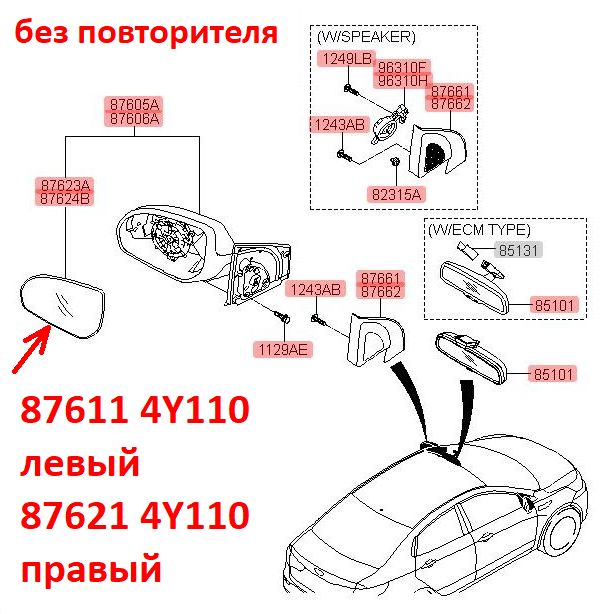 876114Y110 Зеркальный элемент левый стекло зеркала KIA Rio 3 (11-17) QB эл. привод  - Типовое фото 7