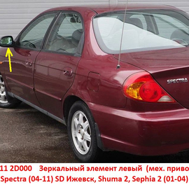 Зеркальный элемент левый KIA Spectra Ижевск, Shuma 2, Sephia 2 (01-04) FB, мех. привод, неоригинал (Россия) 876112D000