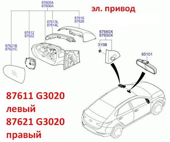 87611G3020 Зеркальный элемент левый стекло зеркала Hyundai Solaris 2 (17-23) HCR эл. привод  - Типовое фото 7