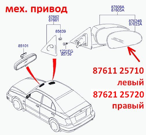 8761125710 Зеркальный элемент левый стекло зеркала Hyundai Accent 2 (01-12) LC Тагаз механический привод  - Типовое фото 7