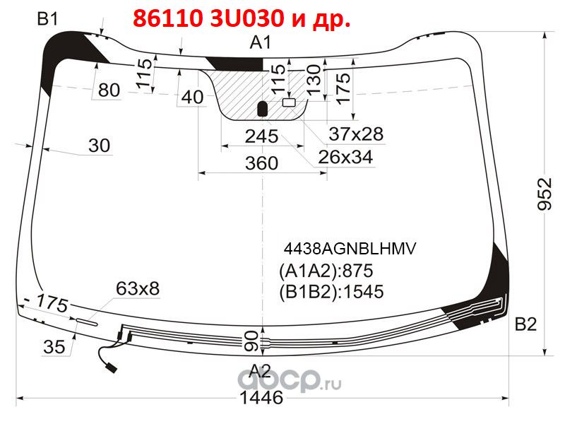 861103U030 неоригинал Стекло ветровое лобовое с подогревом KIA Sportage 3 (10-16) SL под датчик дождя KMK-Glass 4438AGNBLHMV - Тф 9