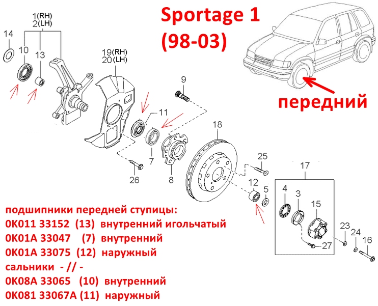 51720FD000, KK15033047, 0S23133075, 0K01A33075 Подшипник передней ступицы внутренний = наружный KIA Rio 1=Sportage 1 - 9