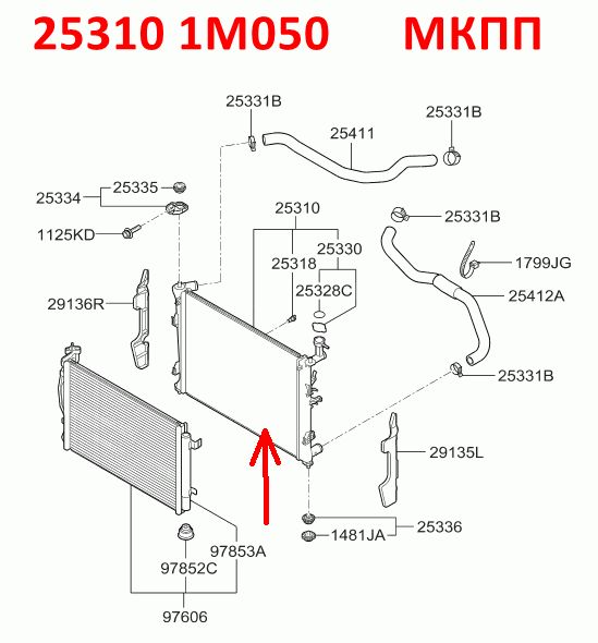 253101M050, 253101M000, 253101M400 Радиатор системы охлаждения МКПП KIA Cerato 2 (08-13) TD - Типовое фото 7