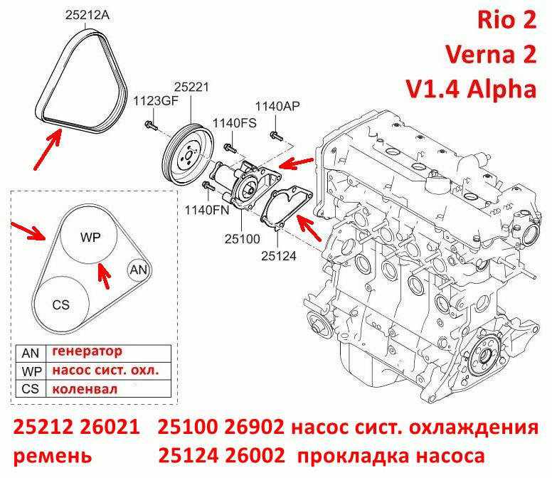 2510026902, 2510026901 Насос системы охлаждения KIA Rio 2=Cerato 1=Hyundai Accent 2 Тагаз=Getz=Verna 2=Elantra 3 XD=Matrix - 7