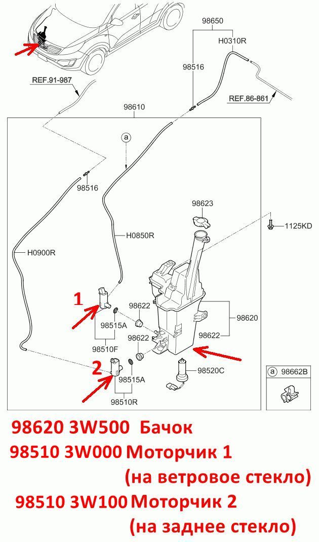 985103W000, 985102S000 Насос моторчик стеклоомывателя KIA Sportage 3=Hyundai Elantra 6=Genesis 2 DH=G80 1= G90 1 -Тф7