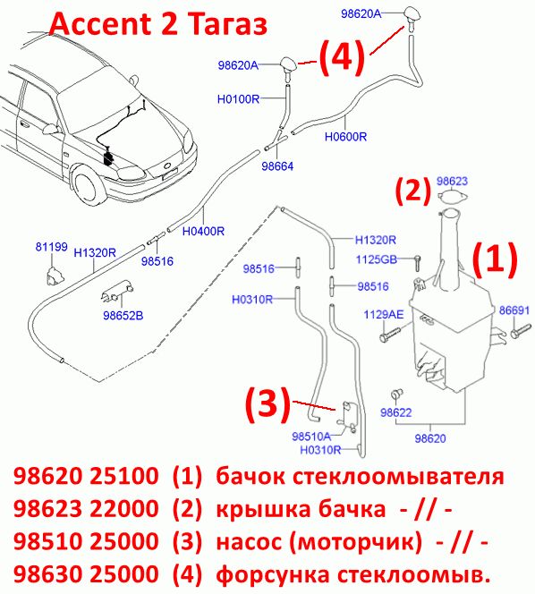9863025000, 9863025900 Форсунка стеклоомывателя Hyundai Accent 2 (01-12) LC Тагаз - 7