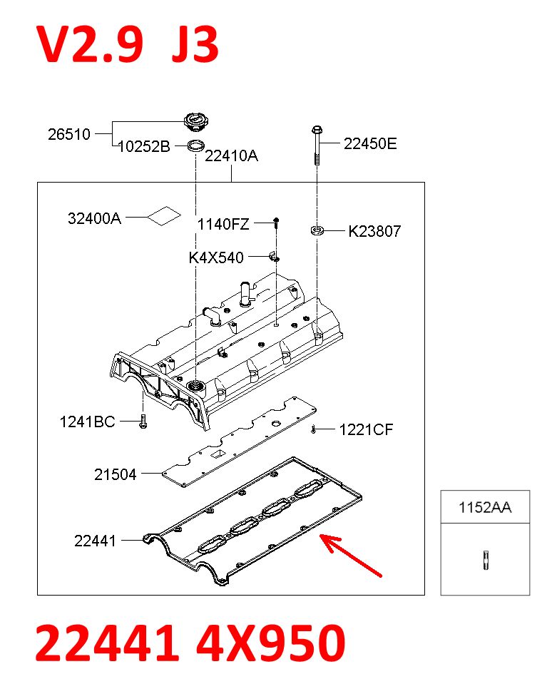 224414X950 Прокладка клапанной крышки дизель J3 KIA Bongo PU, K2500, K2700, K2900, K3000 PU - Типовое фото 7