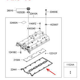 Прокладка клапанной крышки (дизель) KIA Bongo 4 (04-12) PU, K2500, K2700 и др. оригинал 224414X950