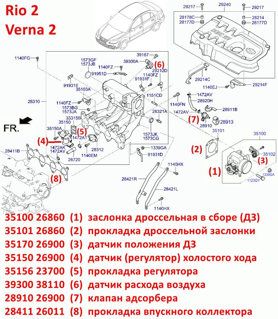 3930038110, 3930038120, 3930022600 Датчик расхода воздуха Rio=Picanto=Sportage=Carens=Accent=Getz=Elantra=Tucson=Matrix - 7